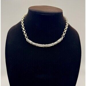 Vintage Nine West Necklace Silver Tone Metal Tribal Design Chain Link 18”